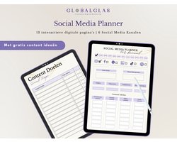 GlobalGlas - Social Media Planner - 6 Sociale Media Kanalen - Digitaal Product - Efficiënter Werken - Haal je Social Media Doelen