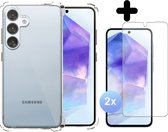 Hoesje geschikt voor Samsung A55 Transparant - 2x Samsung Galaxy A55 screenprotector - beschermglas screen protector- Anti Shock hoes camera case