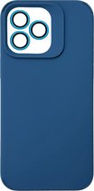 Casemania Hoesje Geschikt voor Apple iPhone 15 Pro - Blauw - Liquid Siliconen Back Cover - Met Camera Lens Protector