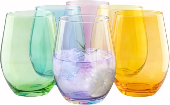 Foto: For home waterglas kleur cocktailglas groot waterglas 580 ml set van 6 waterglazen voor zacht drinken sap cocktailglas vaatwasveiligheid collectie phoebe rainbow