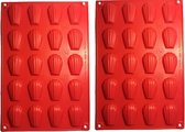 Siliconen mini-Madeleine-dienblad, 2 stuks, 20 gaten, doe-het-zelf rode schelp, madeleine, siliconen vormen, uitsteekvorm, 20 gaten, taartvorm, anti-aanbaklaag