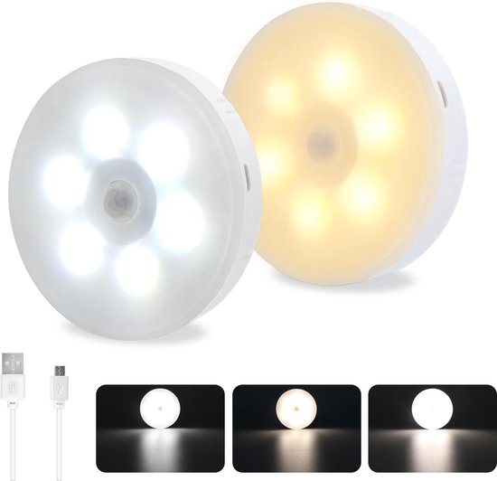 Draadloze ledlamp met Bewegingssensor -Warm Wit (3000K) /Koud Wit (6000K) Draadloze wandlamp – Draadloze ledspot – Usb oplaadbaar – met Magneet