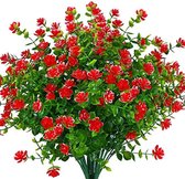Kunstbloemen, 4 stuks, groen, uv-bestendige planten, struiken, kunstbloemen, voor binnen en buiten, voor thuis, tuin, bruid, bruiloft, feest, decoratie (rood)