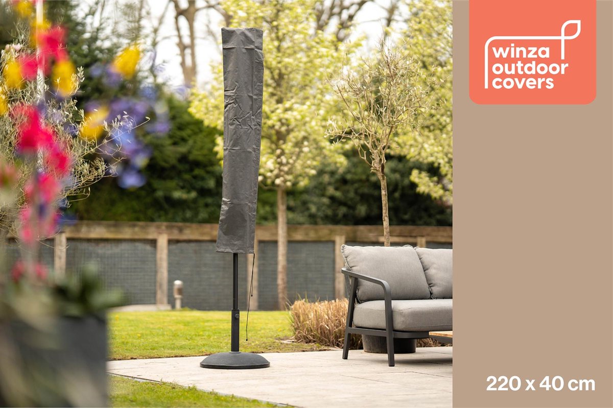 Winza Outdoor Covers Premium - Parasolhoes - Beschermhoes voor Parasol tot 4m - Waterdicht PP Textiel - Grijs - 220x40 cm met Opzetstok - 2 Jaar Garantie Antraciet