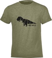Be Friends T-Shirt - Be wild dino - Heren - Kaki groen - Maat S