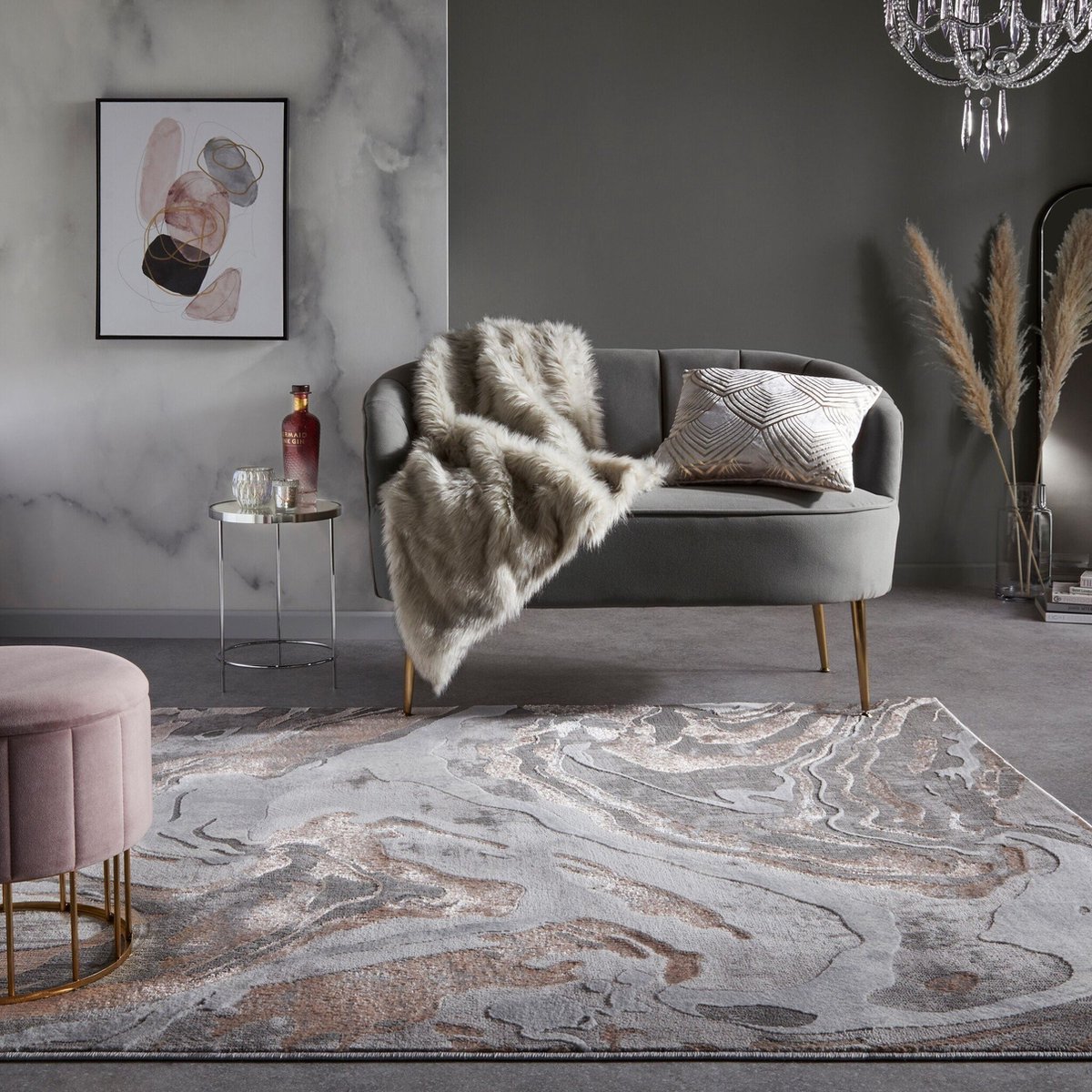 Flycarpets Modern Vloerkleed - Marbled - Laagpolig - Marmer - Taupe - 240x340 cm
