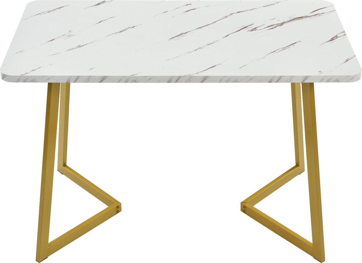 Merax Luxe Eettafel - Marmerlook Tafel - FSC Gecertificeerd - Wit met Goud