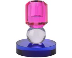 Kleurrijke Glazen Kandelaar Sari - Roze - Lila - Kobalt - Glas - Kristal - Geslepen - H10.5 cm
