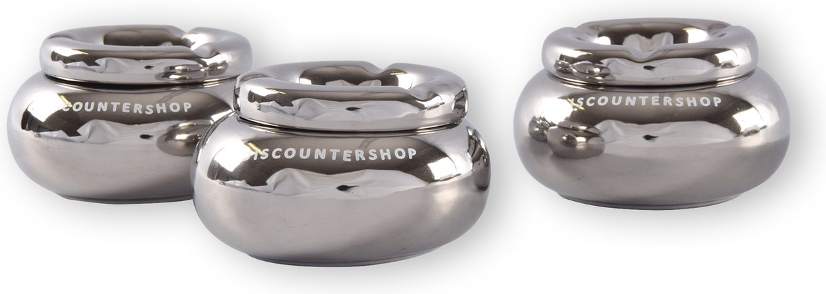 Goedkoopste Discountershop Set van 3 Zilverkleurig Dolomiet Asbakken | Ronde - Diameter 11cm | Stijvolle Tafelaccessoires voor Buiten & Binnen
