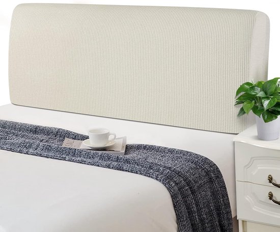 Beschermhoes voor hoofdbord van het bed, elastisch, wasbaar, verdikt, jacquard, all-inclusive stofdicht, voor tweepersoonsbed, eenpersoonsbed, 180-200 cm, beige