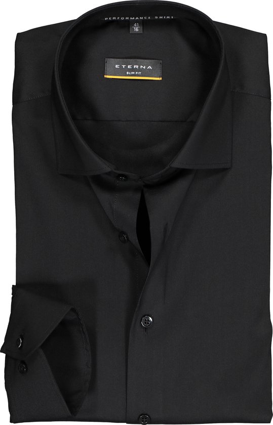 ETERNA slim fit performance overhemd - superstretch lyocell - zwart - Strijkvriendelijk - Boordmaat: 39