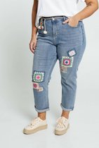 Paprika Effen slim 3/4-broek met patchwork en riem