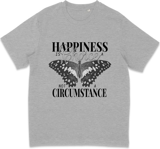 Dames en Heren T Shirt - Happiness is a Choice - Vlinder - Grijs - XS