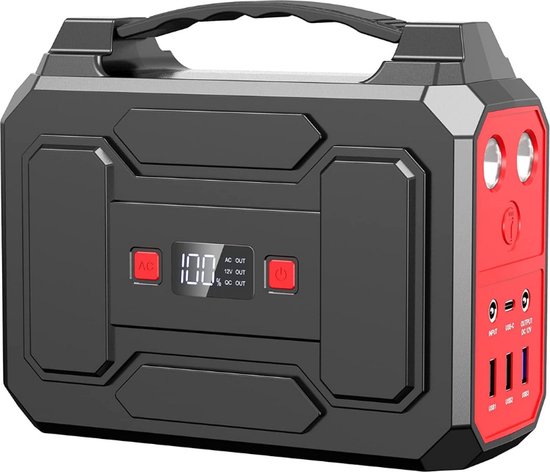 Portable Power Station Generator – Powerstation 230V – Powerbank 100W – Stroomgenerator – met Zaklamp – Aggregaat Noodstroom – 27000mAh - Rood/Zwart