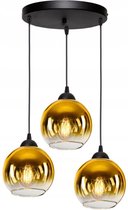 Hanglamp Industrieel voor Woonkamer, Eetkamer - Smoking Glas - 3-lichts - 3 bollen - Goud Glas