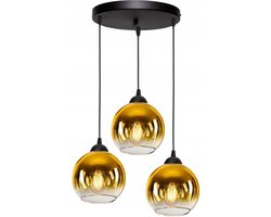 Hanglamp Industrieel voor Woonkamer, Eetkamer - Smoking Glas - 3-lichts - 3 bollen - Goud Glas