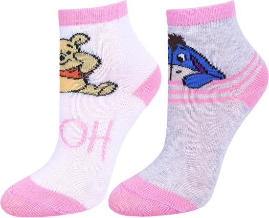 2x Wit-roze hoge, zachte sokken met een mooi motief - Winnie de Poeh Disney