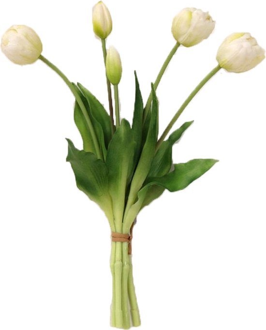 Real Touch Nepbloemen Tulpen - Latex Bloem - Wit - Geschikt voor Decoratie Huiskamer Kantoor Huwelijk Feest - 40CM - Kunstmatig Tulpen Boeket
