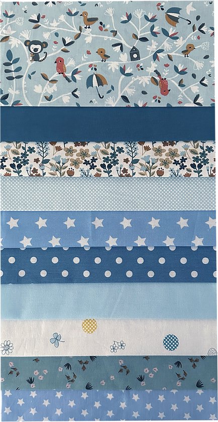 BINK Bedding - 10 lapjes - Quilt Patchwork - Blauw 25 x 25 cm - Set = 10 lapjes - 100% katoen