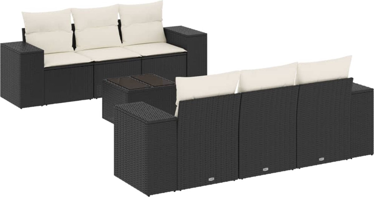 vidaXL 7-delige - Loungeset - met - kussens - poly - rattan - zwart