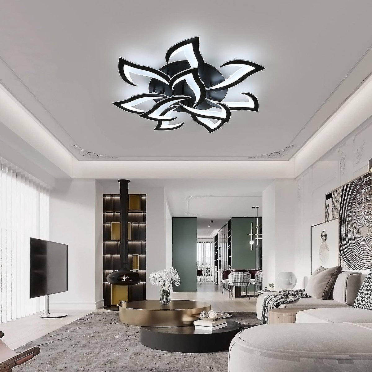 Lichtendirect- LED Plafondlamp- Zwart-Plafonniere- Modern- Afstandsbediening- Binnenverlichting-Woonkamer lamp-Dimbaar 3 staps- Hal slaapkamer lamp-76CM- 3.500K- 6500K- 80W