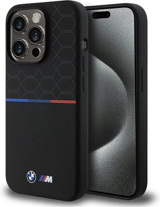 BMW M Silicone Pattern Back Case (MagSafe Compatible) - Geschikt voor Apple iPhone 15 Pro (6.1") - Zwart