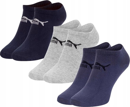 Puma - Unisex - Maat 35 - 38 cm - Korte Sokken voor Heren/Dames - Sport - Sneaker - ( 3 - pack ) Blauw,Zwart,Grijs