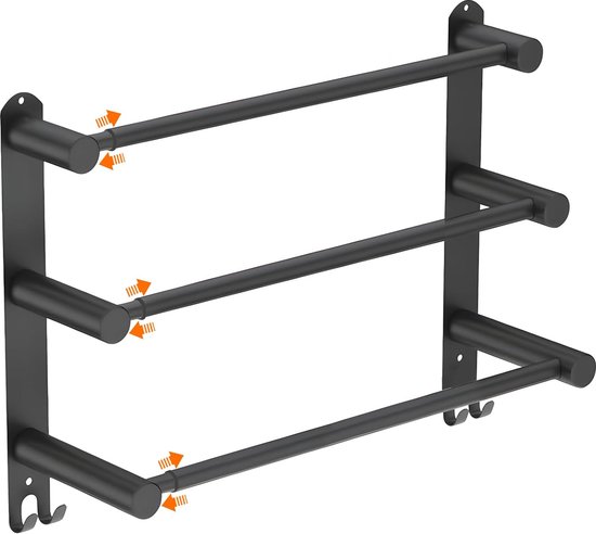 Handdoekhouder, 30 cm, zwart, zonder boren, roestvrij staal, wandmontage, zelfklevend, keukenhanddoekhouder, wastafel, handdoekhouder, geschikt voor slaapkamer, badkamer, keuken