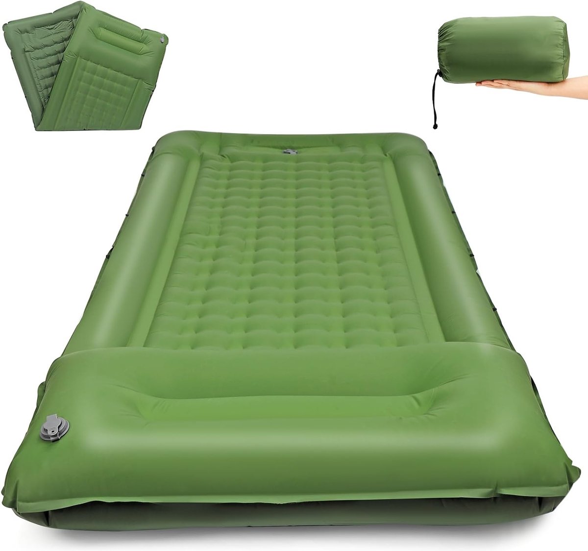 Zelfopblazende slaapmat, campingmatras, zelfopblazend met voetpomp, ultralicht, waterdicht, luchtmatras, zelfopblaasbaar, voor outdoor, wandelen, backpacking, tent, groen