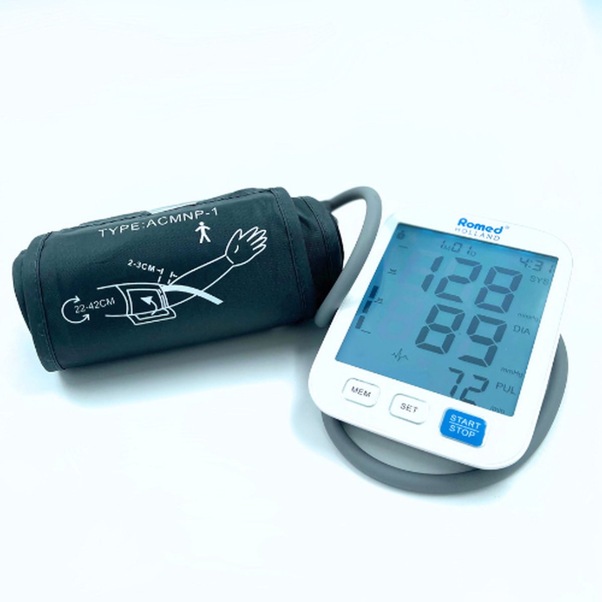 Romed Digitale Bloeddrukmeter - Automatisch - Bovenarm Meting - Hartslag & Bloeddruk Monitor - Met Geheugenfunctie - Voor Thuisgebruik - Wit