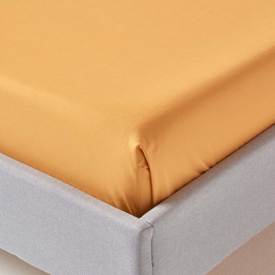 Homescapes Drap plat uni 100 % coton égyptien 200 fils coloris Jaune Moutarde 180 x 290 cm