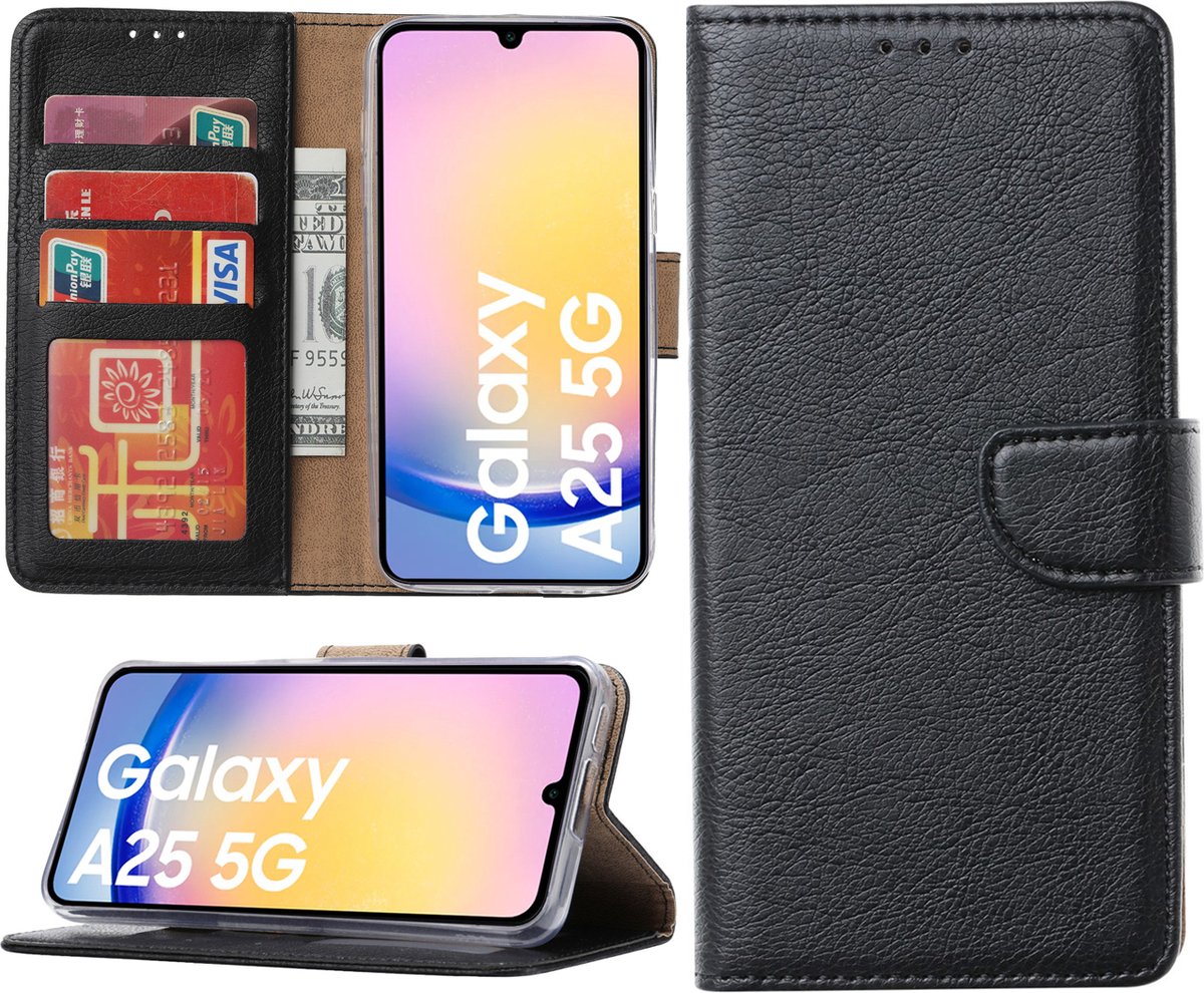 Arara Hoesje geschikt voor Samsung Galaxy A25 hoesje - Bookcase met pasjeshouder - Zwart
