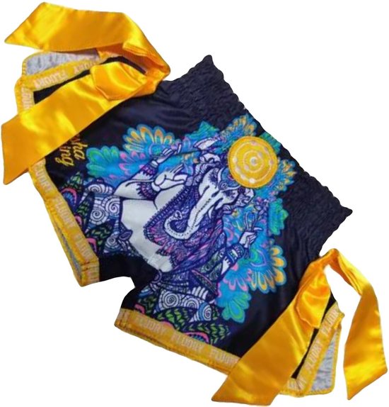 Fluory Muay Thai Kickboks Broekje Olifant Zwart MTSF101 maat XL