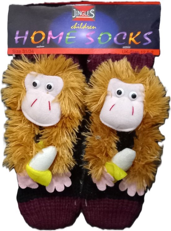 Antislip slofsok met aap - Homesocks monkey - Jingles - zwart - paars - 35/38