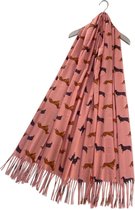 Sjaal | Teckels - Gek op Teckelsjaal - Sjaal met Teckelprint en kwastjes - Kleur Roze - Dog print - Gehele jaar door te dragen - Teckelprint