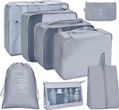 Koffer-organizerset, Packing Cubes, waterdichte reis-kledingtassen, paktassen voor koffer, verpakkingskubus met make-uptas, schoenentas, USB-kabel tas, Grijs 8 stuks