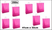 250x Koordtas Big fuchsia/pink 41cm x 32cm - papier - goodiebag papieren draagtas tas koord festival kado themafeest party geschenken