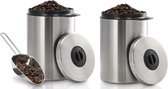 Koffieblik voor 1 kg koffiebonen (luchtdichte koffiebonenhouder met koffieschep) zilver & koffieblik luchtdicht voor 1 kg koffiebonen (houder voor koffie, thee, cacao, pasta) zilver