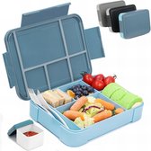 Bento Box 1330 ml, broodtrommel met vakken, lunchbox voor volwassenen en kinderen, broodtrommel, lunchbox met bestek en sausbox, ontbijtbox, snackbox voor school, kantoor, BPA-vrij, Qblauw
