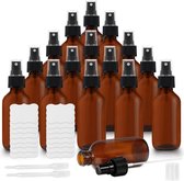 Belle Vous Glazen Amberkleurige Sprayflesjes (16 Stuks) - 2 Pipetten en Stickers Inbegrepen - 60 ml - Lege Fijne Nevelverstuiver - Navulbare Flessen voor Essentiële Oliën, Reiniging en Aromatherapie