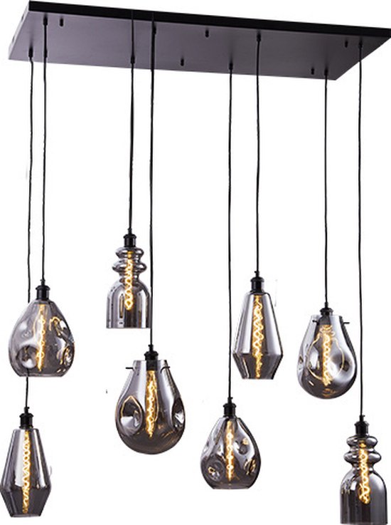 LM-Collection Thoros Hanglamp - 125x55x150cm - E27 - Grijs - Metaal/Glas - hanglampen eetkamer, hanglamp zwart, hanglampen woonkamer, hanglamp slaapkamer, hanglamp kinderkamer, hanglamp rotan, hanglamp hout, hanglamp industrieel