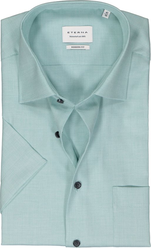 ETERNA modern fit overhemd korte mouw - twill - groen - Strijkvrij - Boordmaat: 42