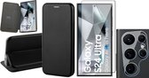 Hoesje geschikt voor Samsung Galaxy S24 Ultra - Screenprotector Volledig Dekkend Glas & Camera - Wallet Book Case Zwart