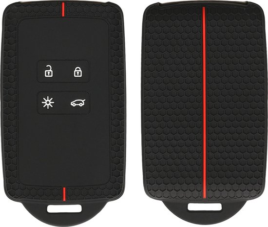 kwmobile siliconen autosleutel hoesje geschikt voor Renault 4-knops Smartkey autosleutel (alleen Keyless Go)- Met sleutelhanger oog - Hoesje met honingraat ontwerp in zwart / rood