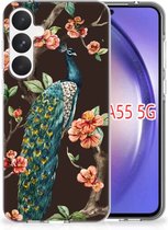 Telefoon Hoesje Geschikt voor Samsung Galaxy A55 Siliconen Back Cover Pauw met Bloemen