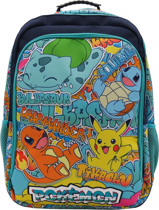 Pokémon - Sac à dos - 3 compartiments - Qualité Premium - 42cm - Pikachu - Carapuce - Salamèche - Bulbasaur