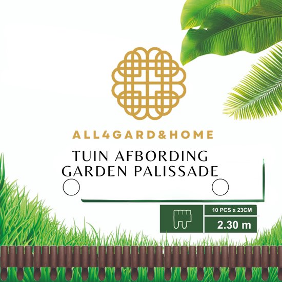 All4Gard&Home Hoogkwaliteit Gazonranden Tuin afboording-2.3 meter-Gazonrande- Garden Lawn Edge Border Palissade- Bruin of groen 10 stuks 2.30m - All4gard&home
