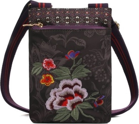 UITVERKOOP! A Spark of Happiness | Shoudertasje Bruin gebloemd | Handtas | Pocket cross-shoulder bag | Bruin bloemen print| Dames, vrouwen | CO2216