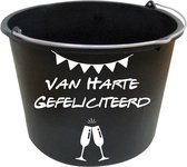 Emmer Van Harte Gefeliciteerd - Kotsemmer - 12 Liter - Cadeau Emmer - Bedanken - Zwarte emmer - witte sticker