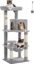 Road Kattenboom met metalen pluche hangmat, kattentoren voor volwassen katten met 2-deurs Condo-huis, 6-traps kattenrekken met krabpalen en grote bovenste zitstang, grijs, 116 cm